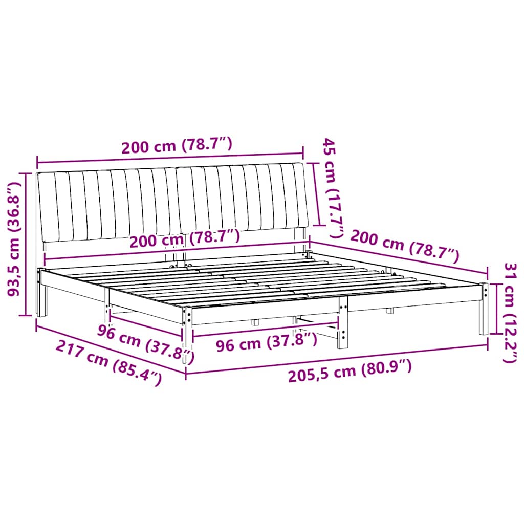 vidaXL Estrutura da Cama com cabeceira Castanho 200 x 200 cm
