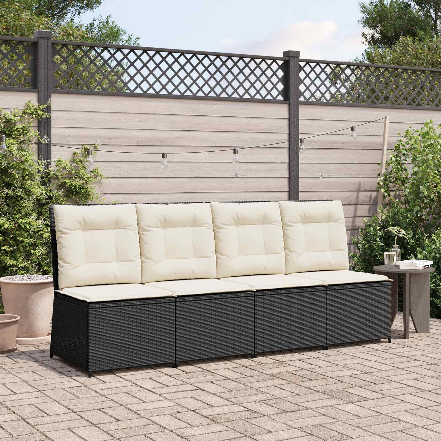 vidaXL Sofá de jardim com almofada Preto e Branco Creme vime PE