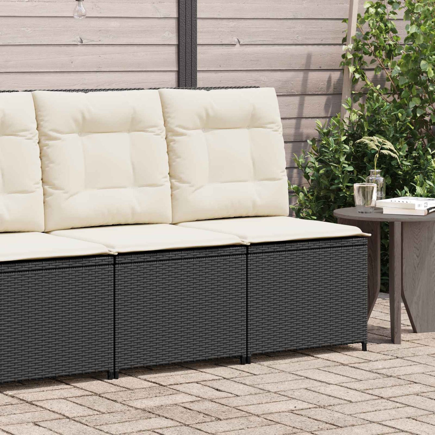 vidaXL Sofá de jardim com almofada Preto e Branco Creme vime PE