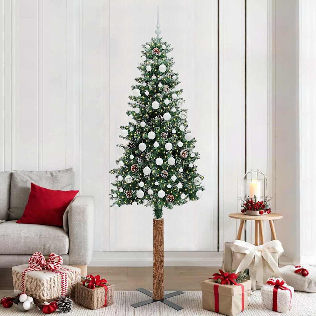 vidaXL Árvore de Natal Slim com 150 LEDs com suporte Verde 150 cm