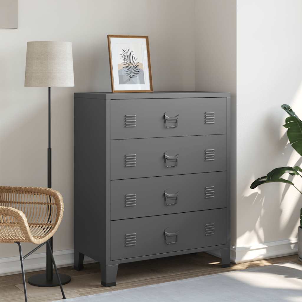 vidaXL Armário de gavetas em metal estilo industrial 78x40x93 cm preto