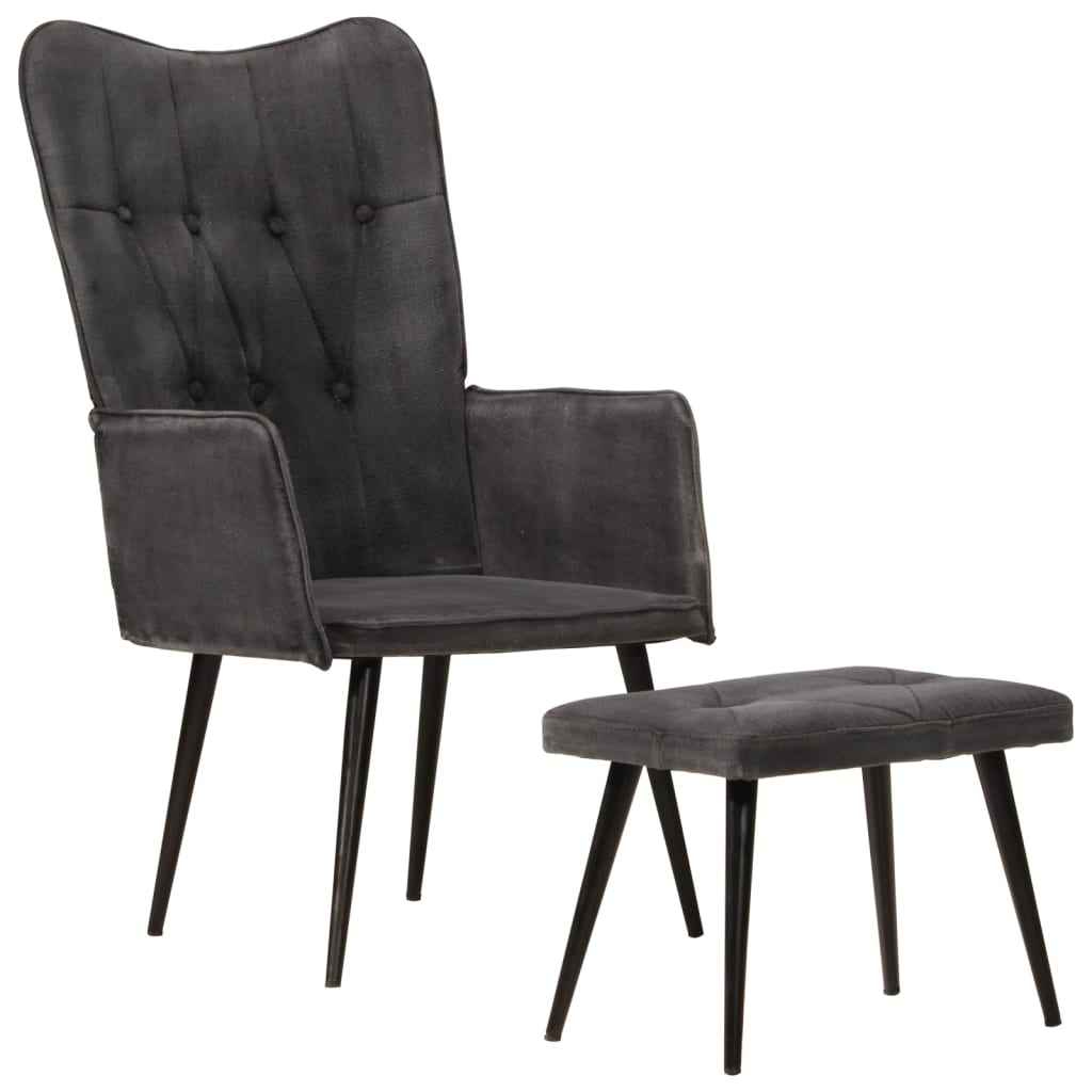 vidaXL Poltrona com apoio de pés lona vintage preto
