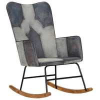 vidaXL Cadeira de baloiço couro genuíno e lona cinzento