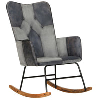 vidaXL Cadeira de baloiço couro genuíno e lona cinzento