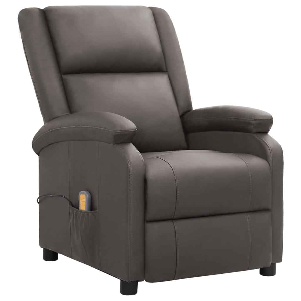 vidaXL Poltrona de massagens couro genuíno cinza