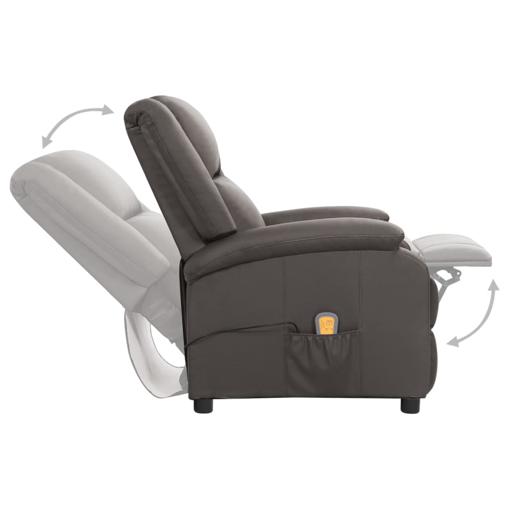 vidaXL Poltrona de massagens couro genuíno cinza