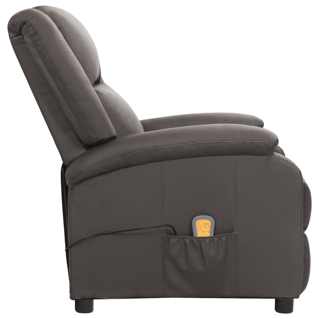 vidaXL Poltrona de massagens couro genuíno cinza