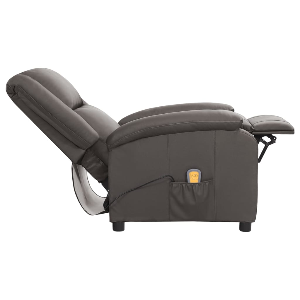 vidaXL Poltrona de massagens couro genuíno cinza
