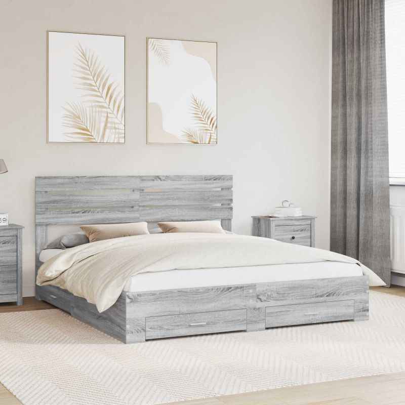 vidaXL Estrutura da Cama com gaveta com cabeceira Madeira processada