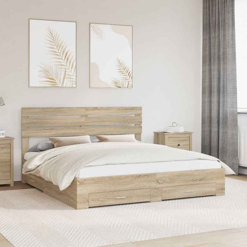 vidaXL Estrutura da Cama com gaveta com cabeceira Madeira processada