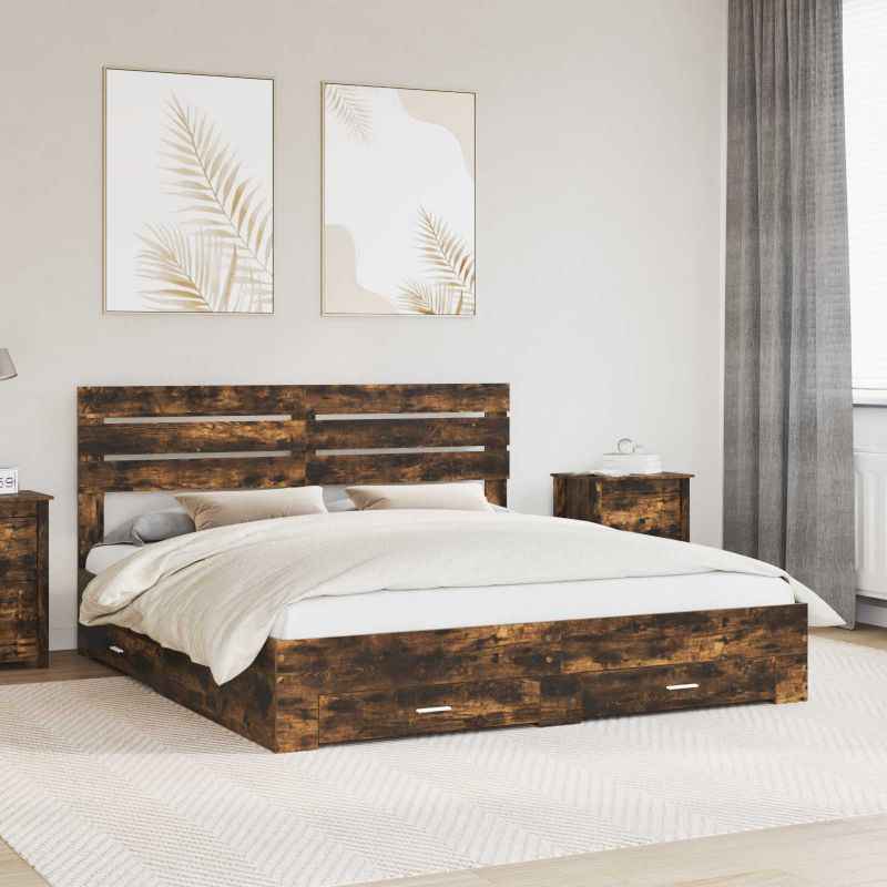vidaXL Estrutura da Cama com gaveta com cabeceira Madeira processada