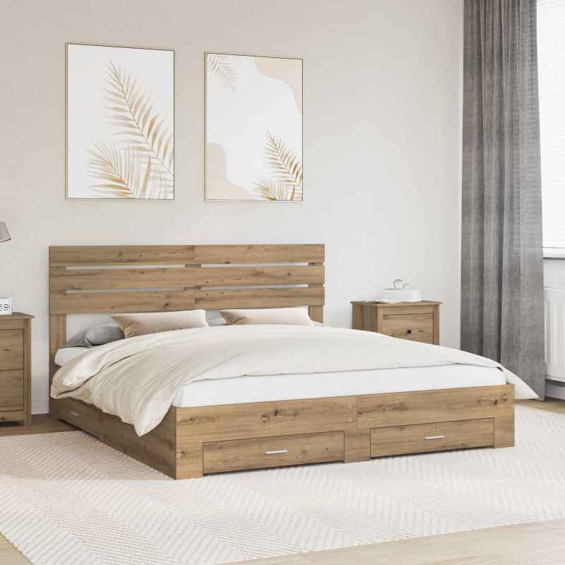 vidaXL Estrutura da Cama com gaveta com cabeceira Madeira processada