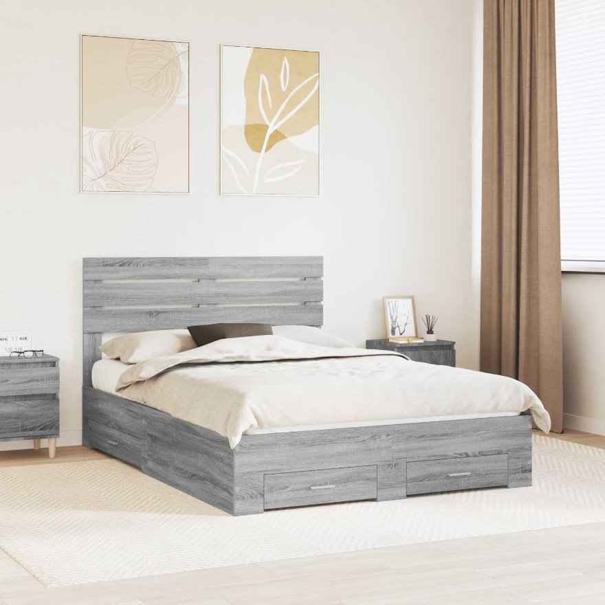 vidaXL Estrutura da Cama com gaveta com cabeceira Madeira processada