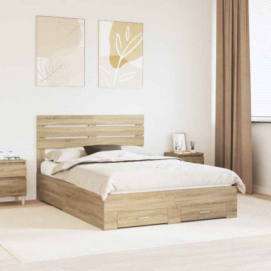 vidaXL Estrutura da Cama com gaveta com cabeceira Madeira processada