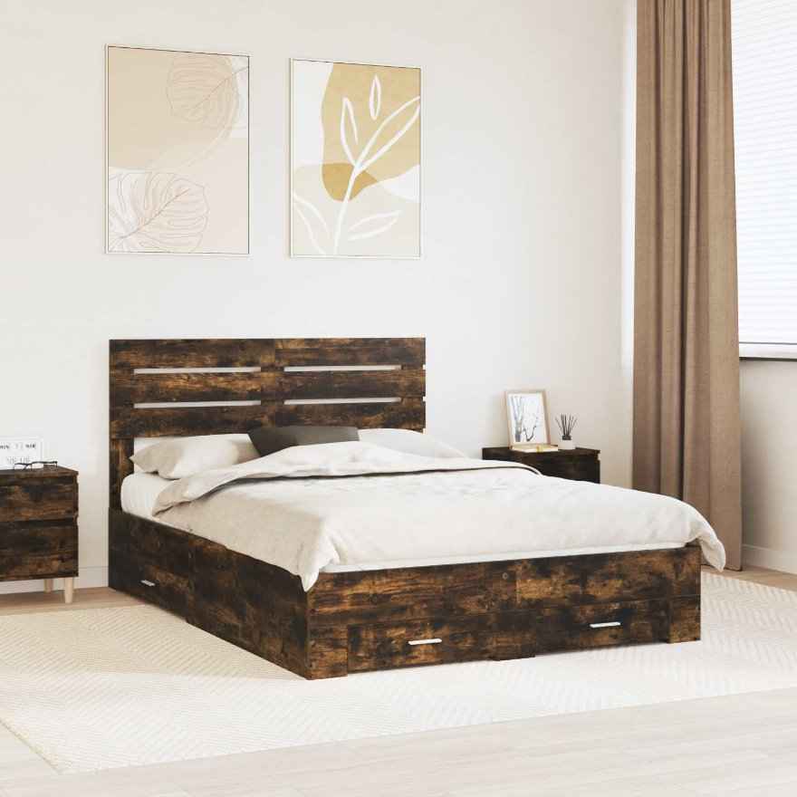 vidaXL Estrutura da Cama com gaveta com cabeceira Madeira processada