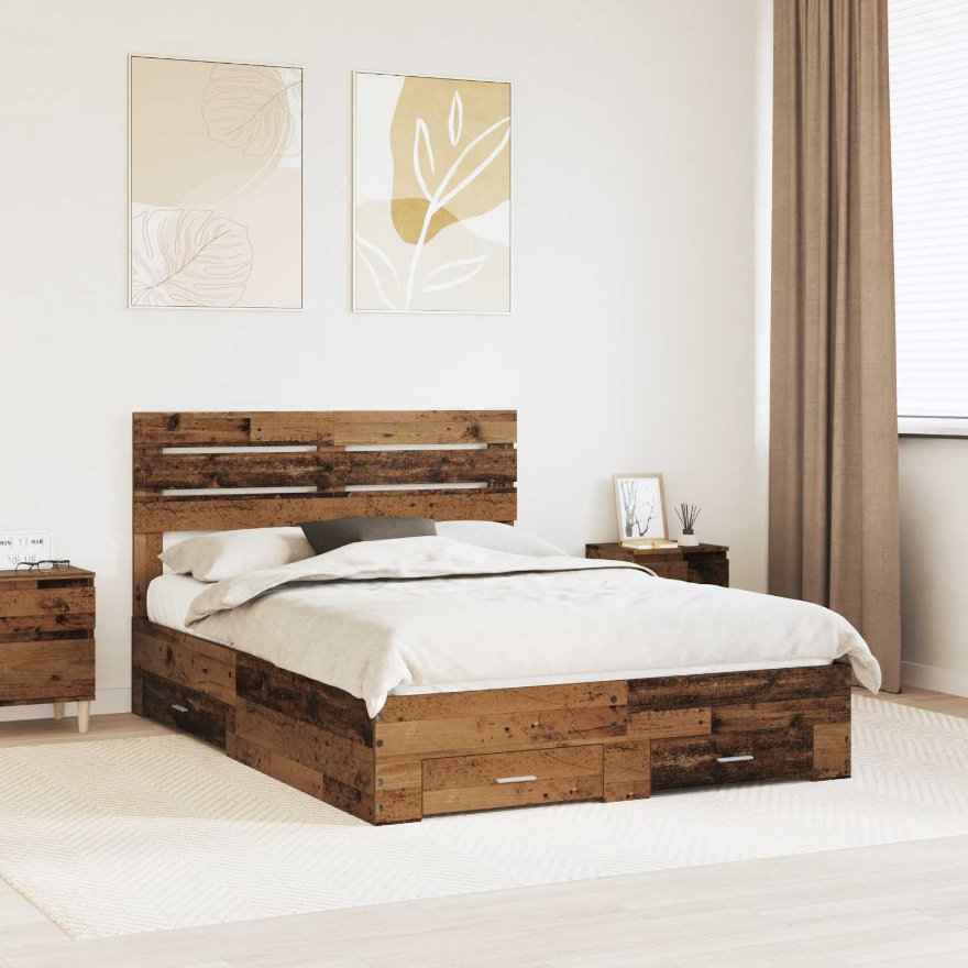 vidaXL Estrutura da Cama com gaveta com cabeceira Madeira processada