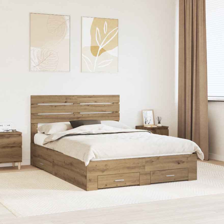 vidaXL Estrutura da Cama com gaveta com cabeceira Madeira processada