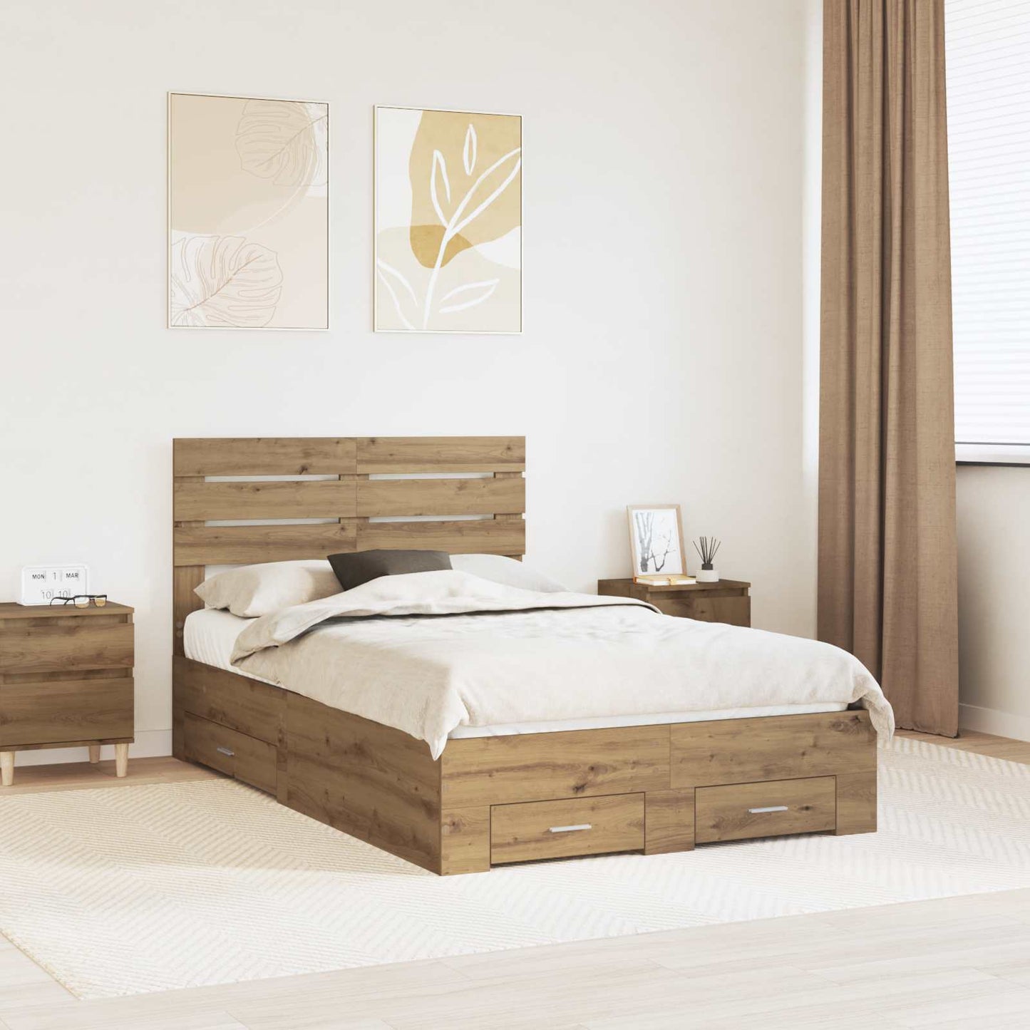 vidaXL Estrutura da Cama com gaveta com cabeceira Madeira processada