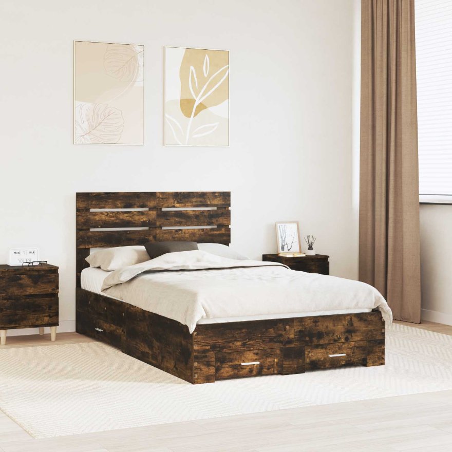 vidaXL Estrutura da Cama com gaveta com cabeceira Madeira processada