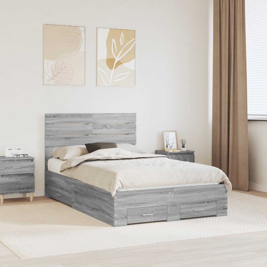 vidaXL Estrutura da Cama com gaveta com cabeceira Madeira processada