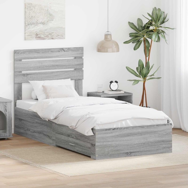 vidaXL Estrutura da Cama com gaveta com cabeceira Madeira processada