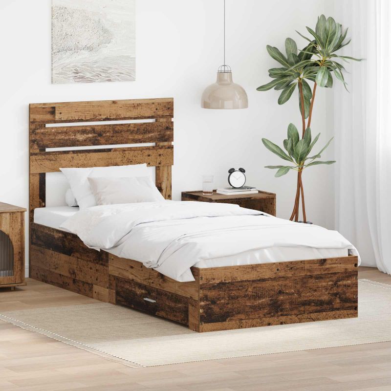 vidaXL Estrutura da Cama com gaveta com cabeceira Madeira processada
