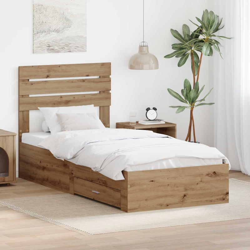 vidaXL Estrutura da Cama com gaveta com cabeceira Madeira processada