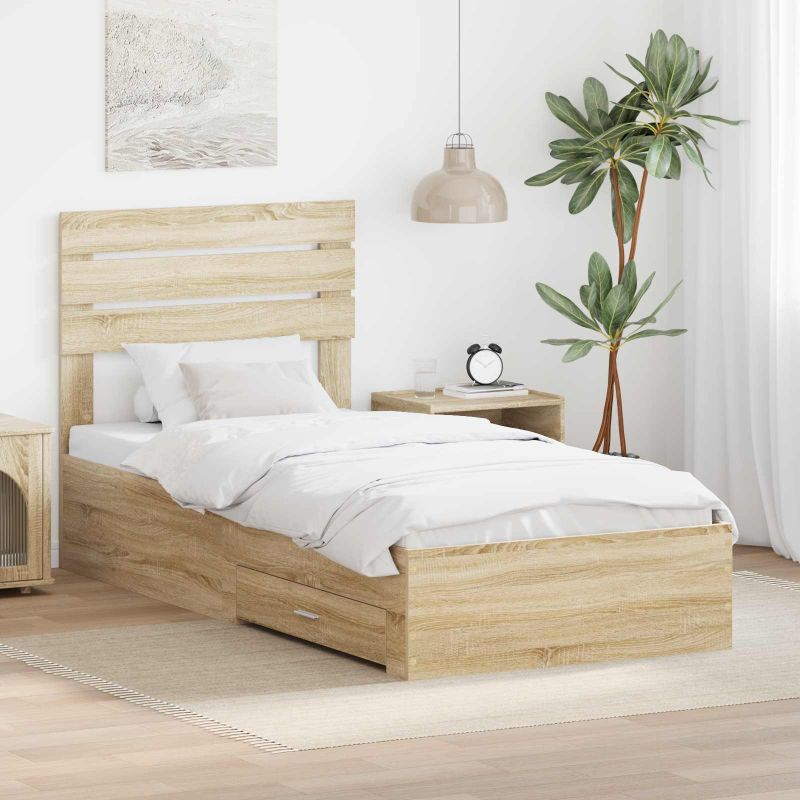 vidaXL Estrutura da Cama com gaveta com cabeceira Madeira processada