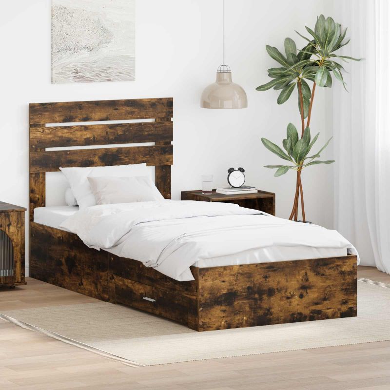 vidaXL Estrutura da Cama com gaveta com cabeceira Madeira processada