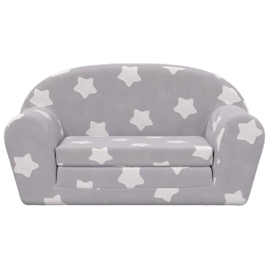 vidaXL Sofá-cama infantil 2 lugares c/ estrelas pelúcia cinzento-claro