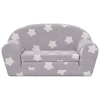 vidaXL Sofá-cama infantil 2 lugares c/ estrelas pelúcia cinzento-claro