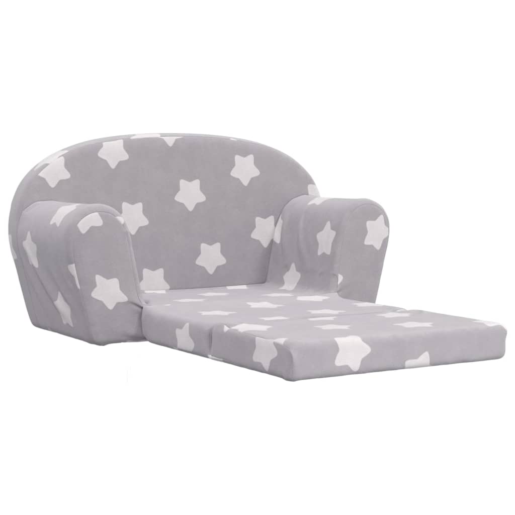 vidaXL Sofá-cama infantil 2 lugares c/ estrelas pelúcia cinzento-claro