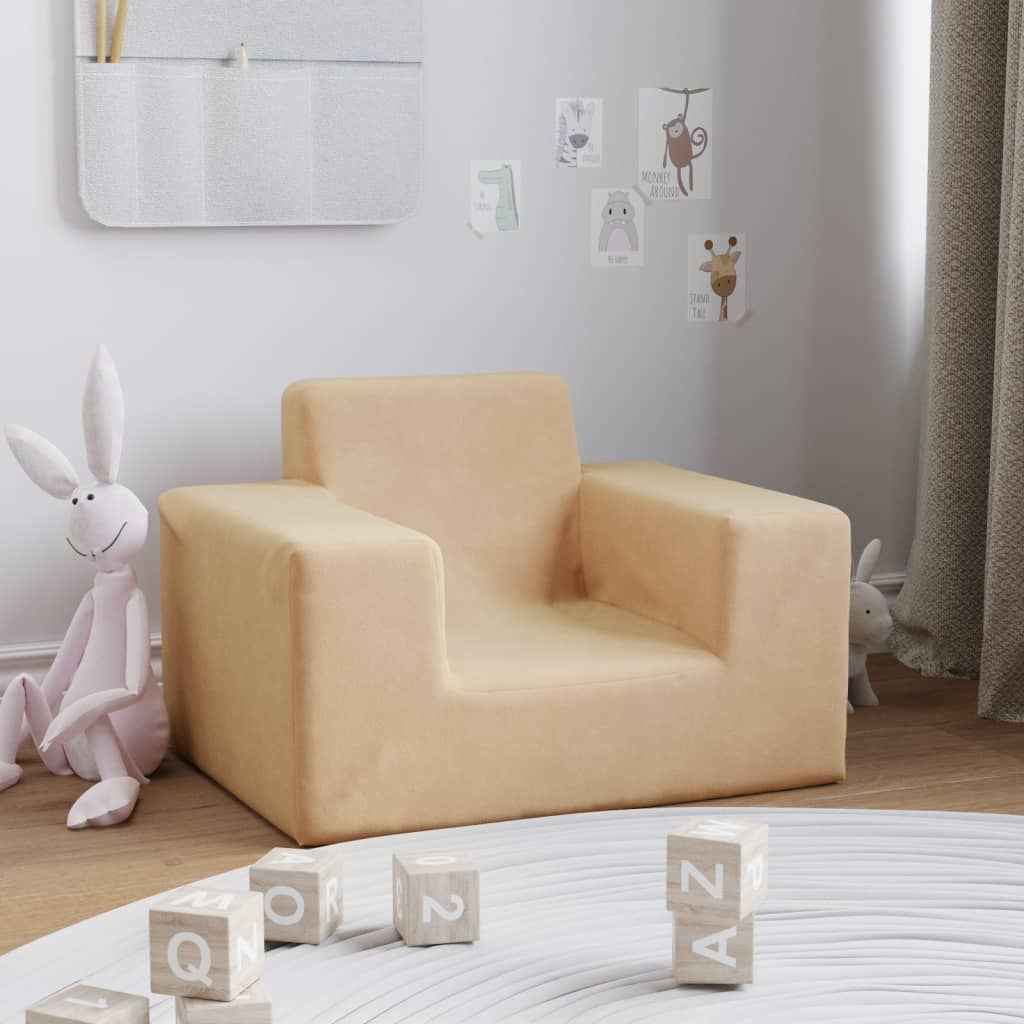 vidaXL Sofá infantil pelúcia macia cor creme