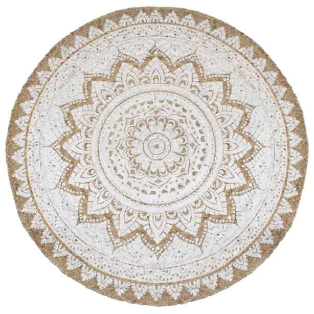 vidaXL Tapete em juta trançada estampado 90 cm redondo