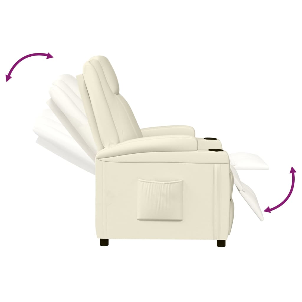 vidaXL Poltrona reclinável couro artificial branco nata