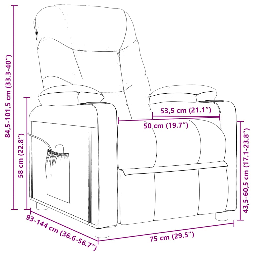 vidaXL Poltrona reclinável tecido preto
