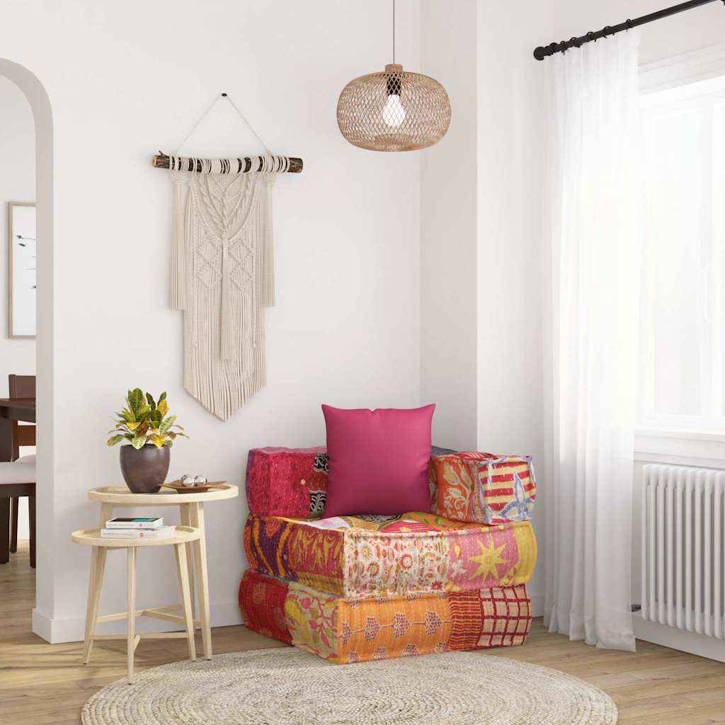 vidaXL Pufe modular de 2 lugares tecido em retalhos