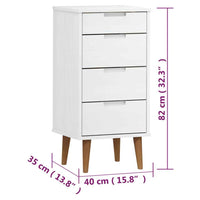 vidaXL Armário de gavetas MOLDE 40x35x82 cm pinho maciço branco