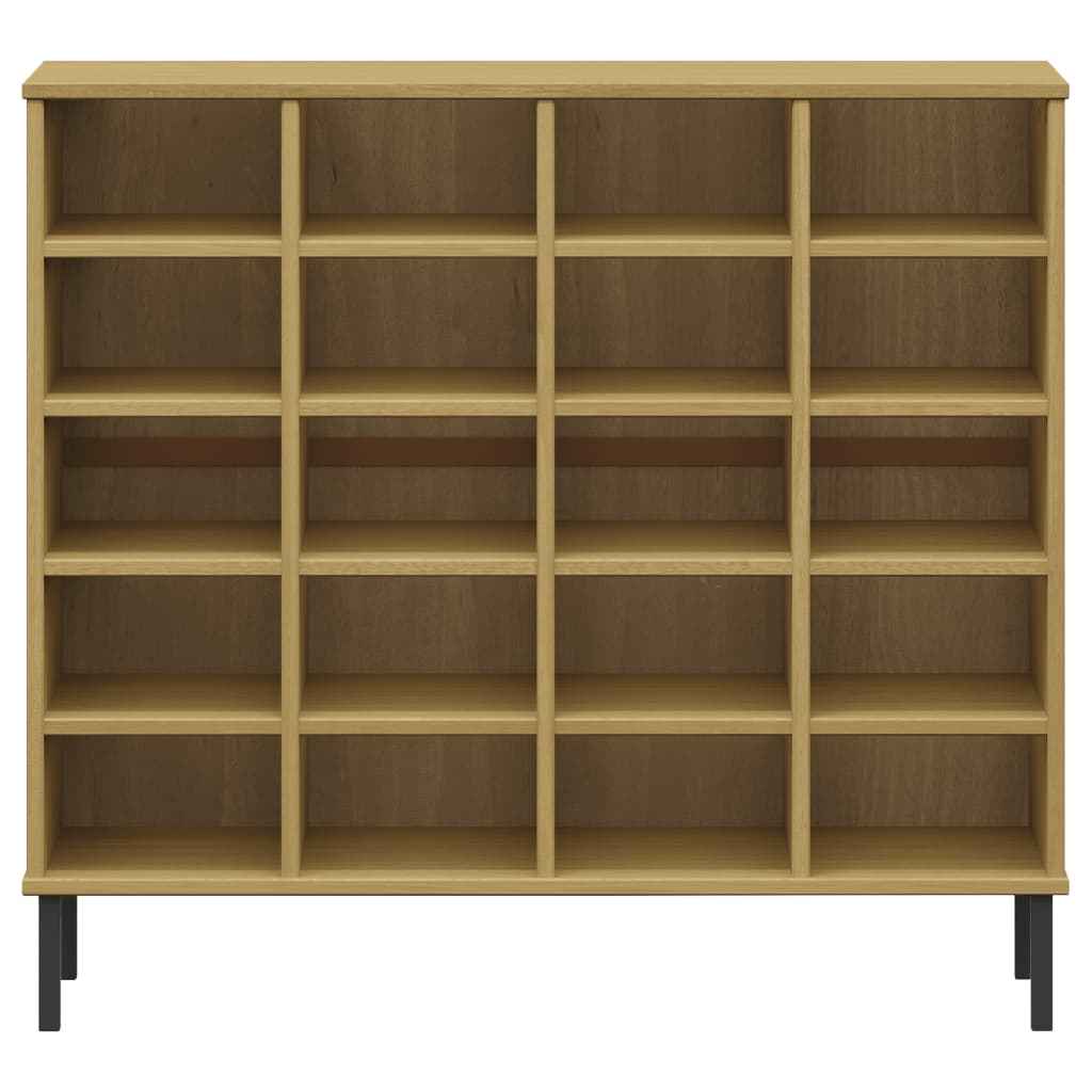 vidaXL Sapateira pernas metal 95x35x86 cm madeira maciça OSLO castanho