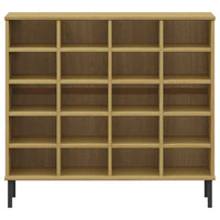 vidaXL Sapateira pernas metal 95x35x86 cm madeira maciça OSLO castanho