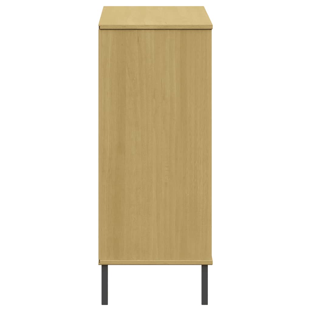 vidaXL Sapateira pernas metal 95x35x86 cm madeira maciça OSLO castanho