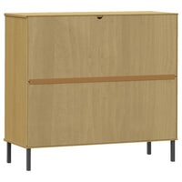 vidaXL Sapateira pernas metal 95x35x86 cm madeira maciça OSLO castanho