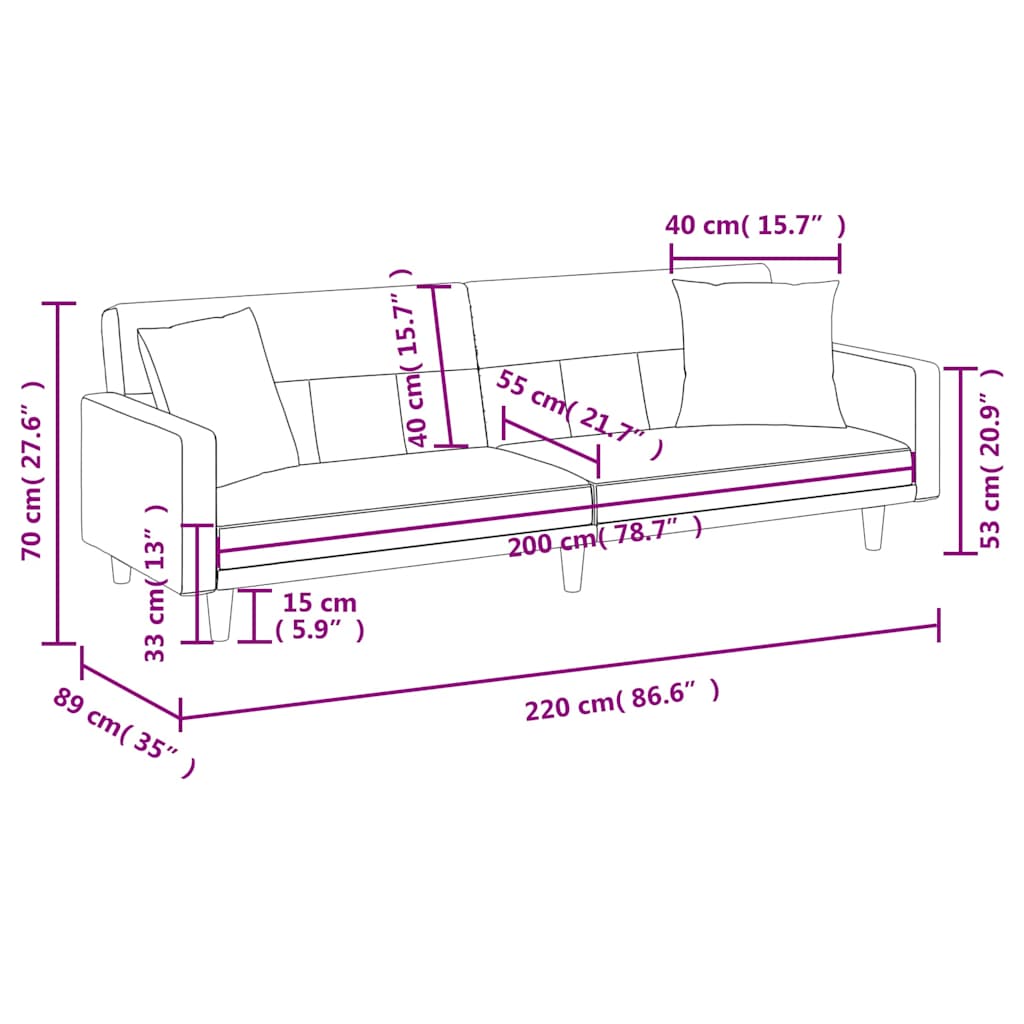vidaXL Sofá-cama com almofadões tecido preto