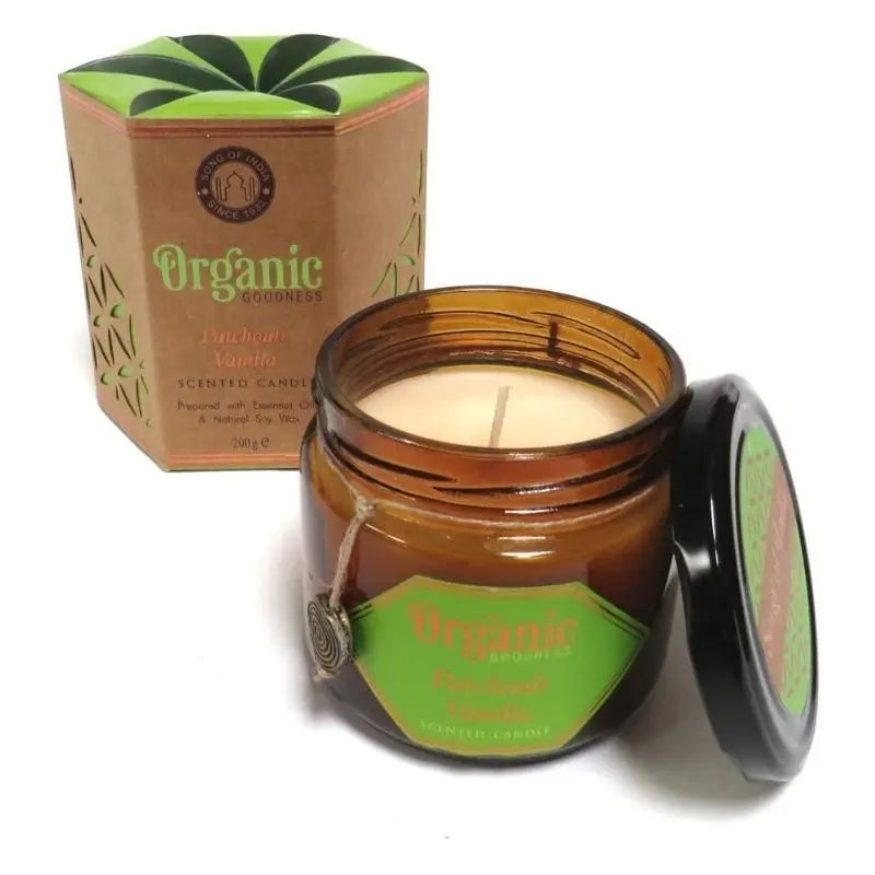 Vela de soja com óleos essenciais Organic Goodness - Patchouli e Baunilha