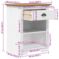vidaXL Mesa de cabeceira BODO 53x38,5x67 cm pinho maciço castanho