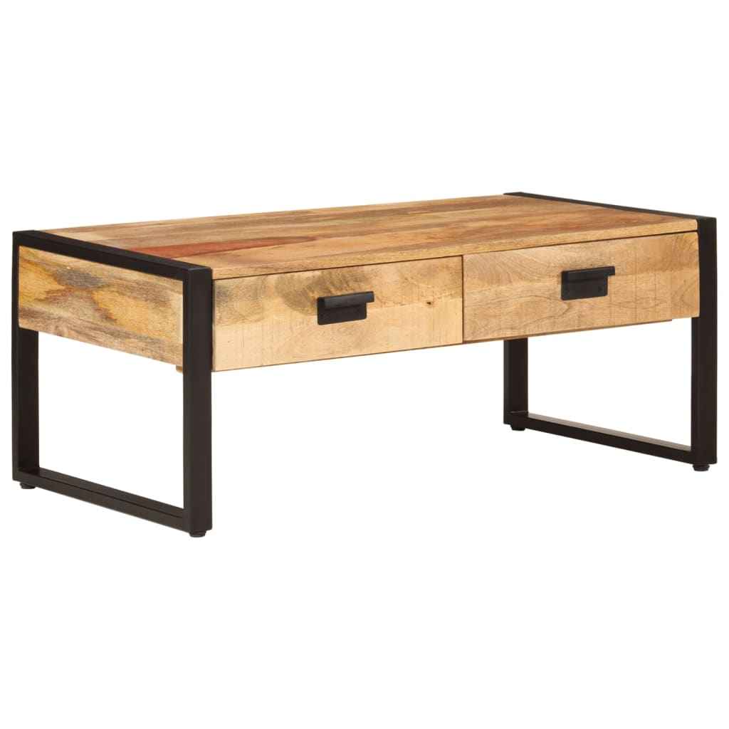 vidaXL Mesa centro 2 gavetas madeira de manga sólida 100x60x40 cm