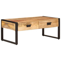 vidaXL Mesa centro 2 gavetas madeira de manga sólida 100x60x40 cm