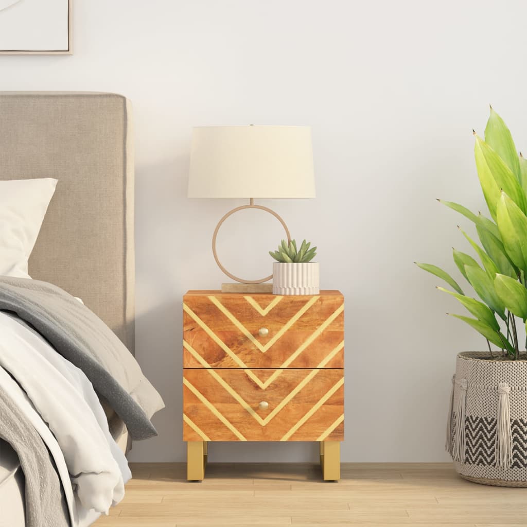 vidaXL Mesa de cabeceira madeira de mangueira maciça castanho e preto