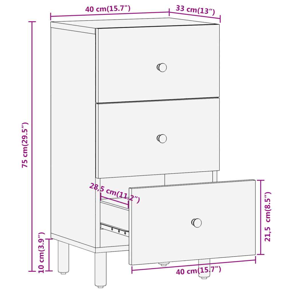 vidaXL Móvel de apoio 40x33x75 cm madeira de mangueira maciça