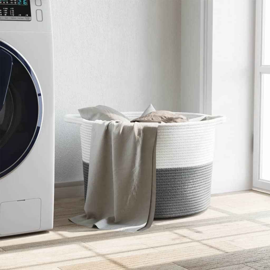vidaXL Cesto de arrumação Ø55x36 cm algodão cinzento e branco